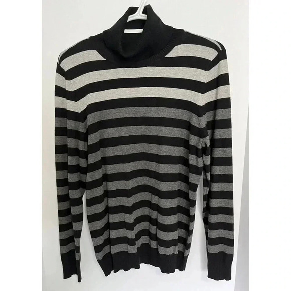 Calvin Klein Sweater Women’s L Long Sleeve Turtleneck Striped Knit - Picture 1 of 11